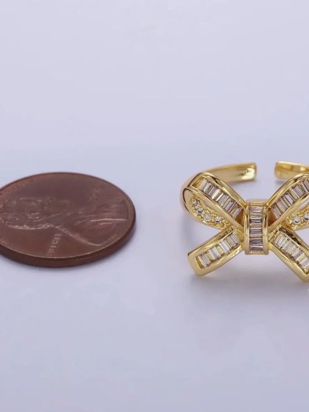 14K Gold Filled Baguette Micro Pave Bow Ring (3305)